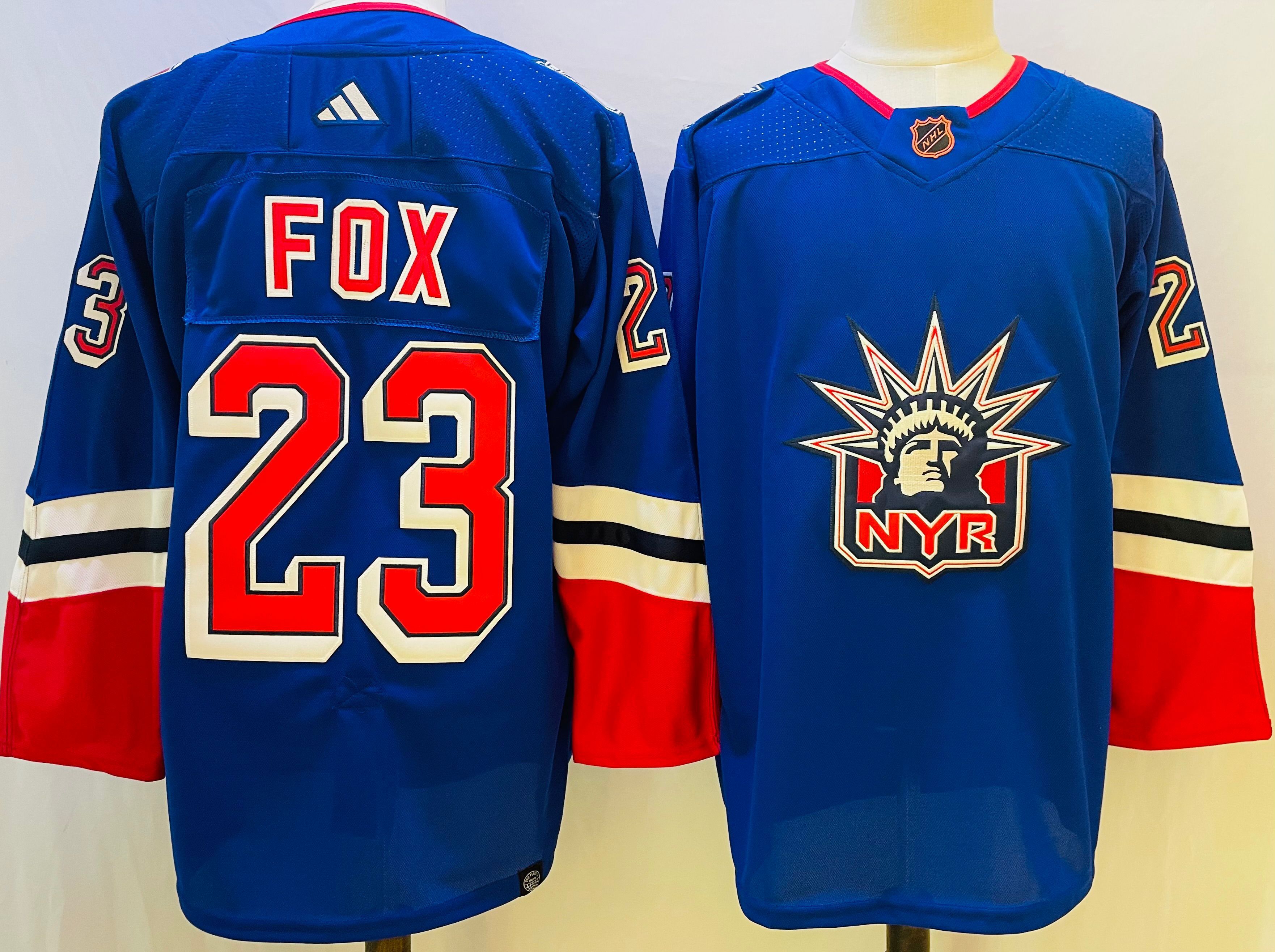 Men New York Rangers #23 Fox Blue Throwback 2022 Adidas NHL Jerseys